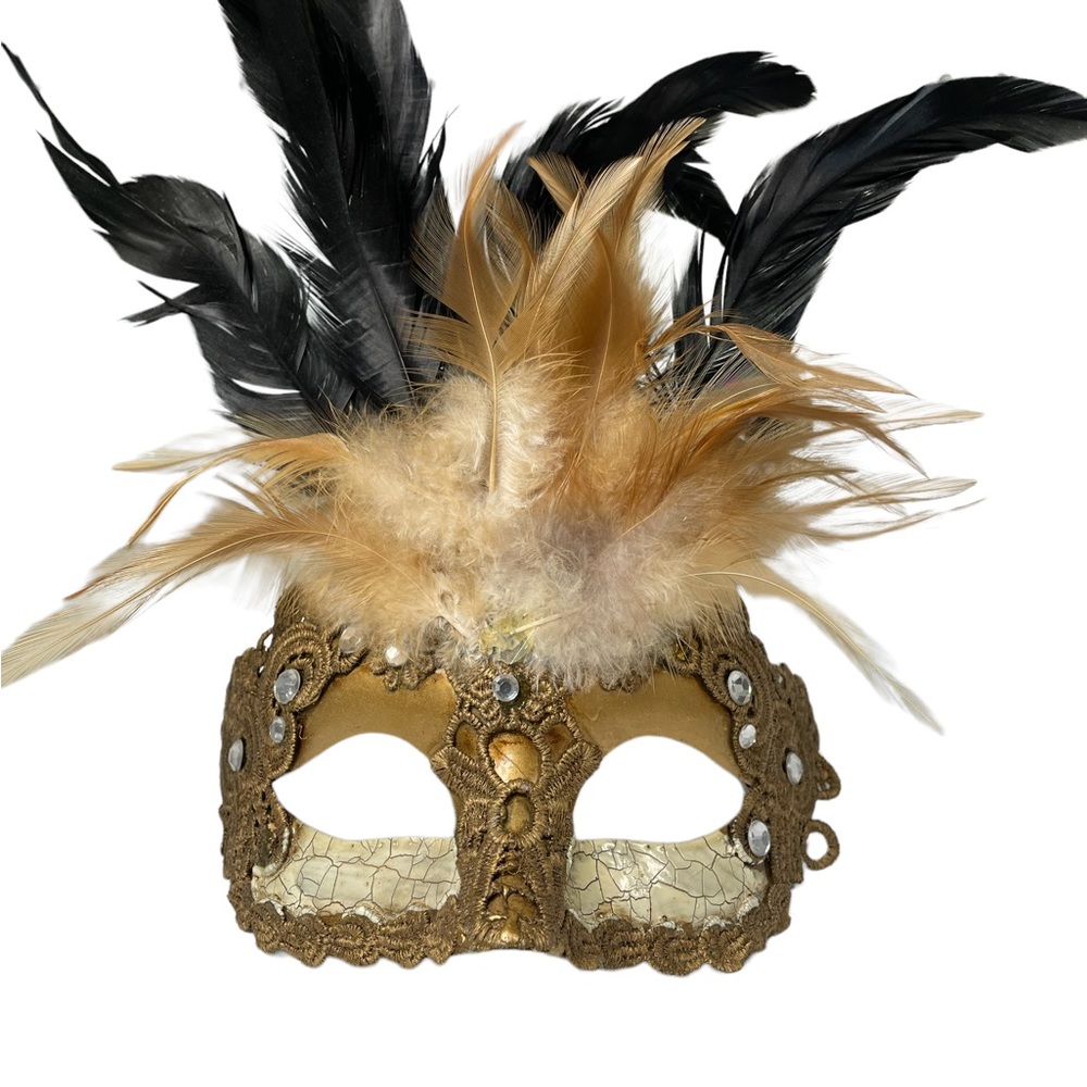 Brocade Masquerade Mask With Feathers